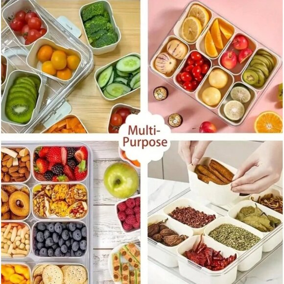 Divided Snack Serving Tray with Lid & Handle Large Food Storage Containers - Picture 5 of 6